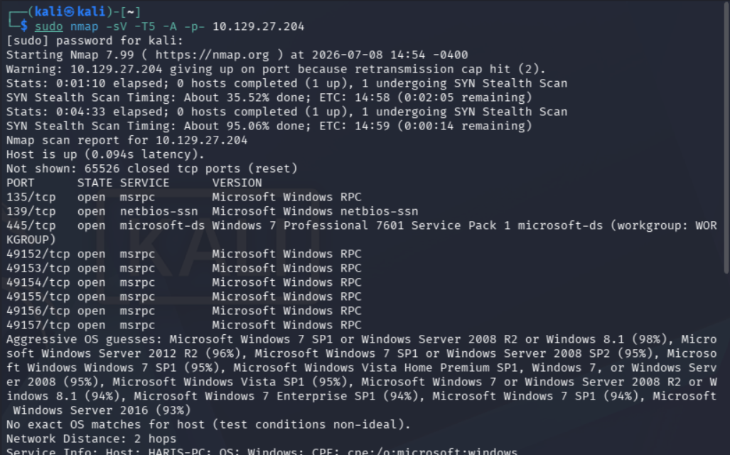 Escaneo inicial de puertos de Nmap